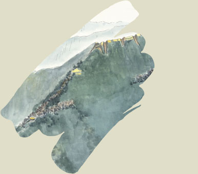 尼巌城跡鳥瞰図